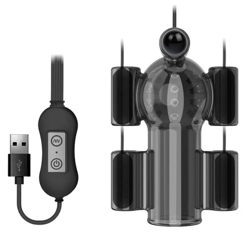 0341M  20 Function Penis Trainer Masturbator Sleeve with 5 USB Vibrating Bullets