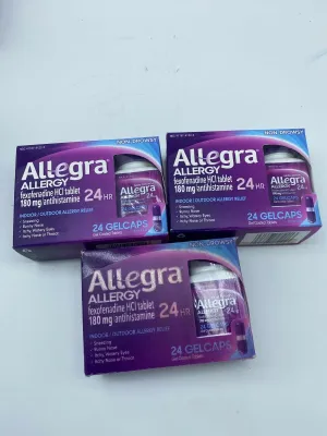 (3) Allegra 24 Hour Allergy Relief Gelcaps 24 Ct Indoor Outdoor 2/21  60 70ttl