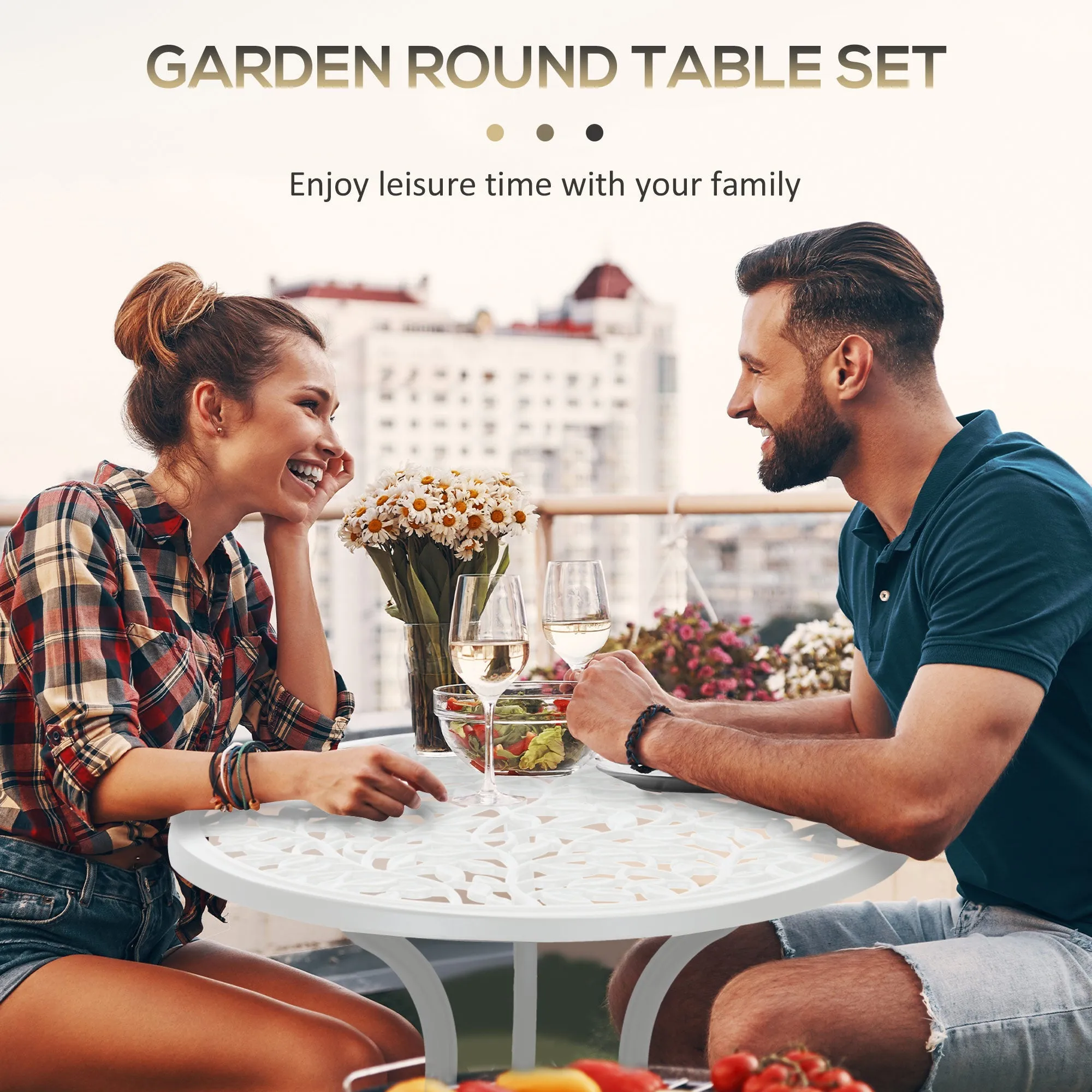 3-Piece Aluminium Bistro Set Garden Furniture Dining Table Chairs Antique Outdoor Seat Patio Seater White