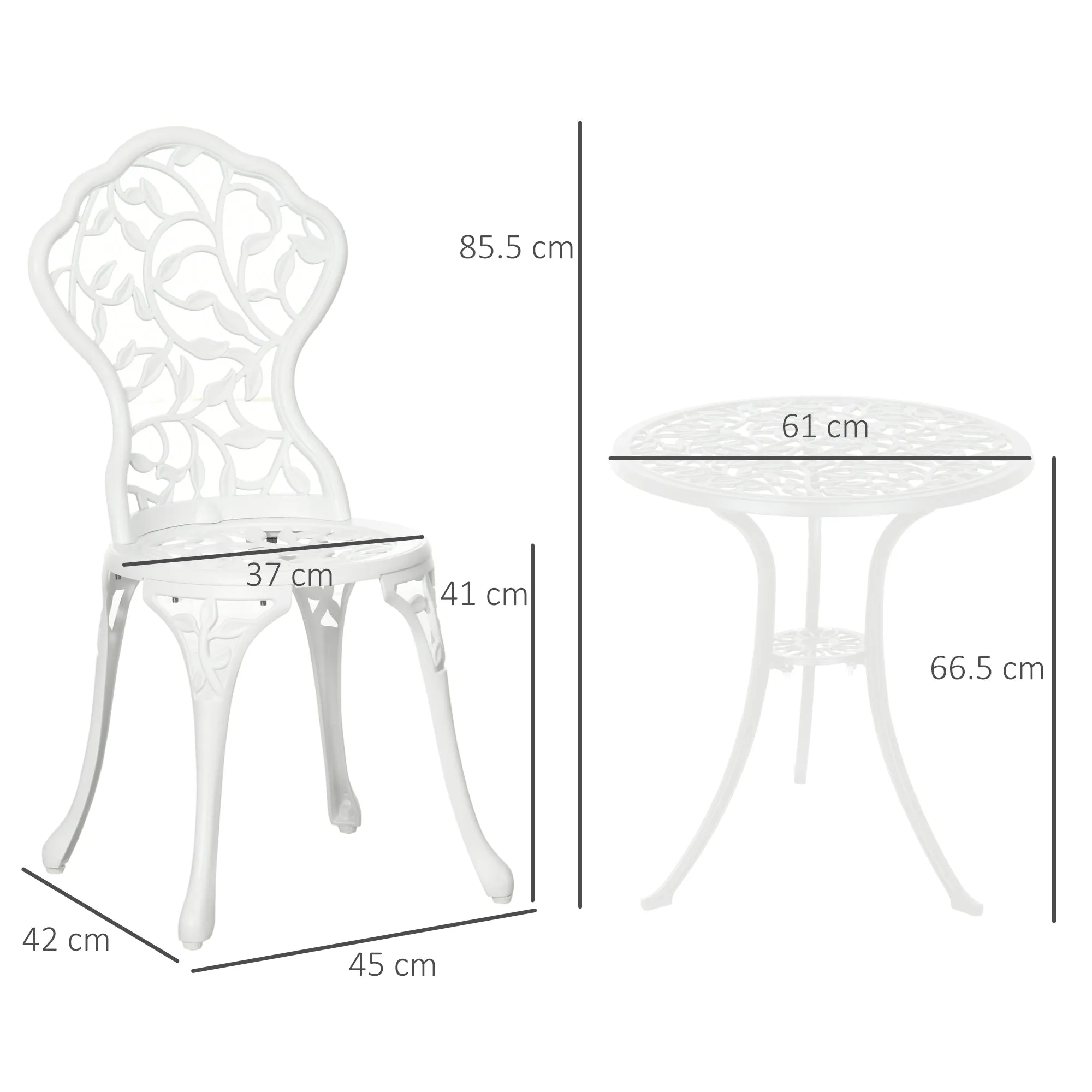 3-Piece Aluminium Bistro Set Garden Furniture Dining Table Chairs Antique Outdoor Seat Patio Seater White
