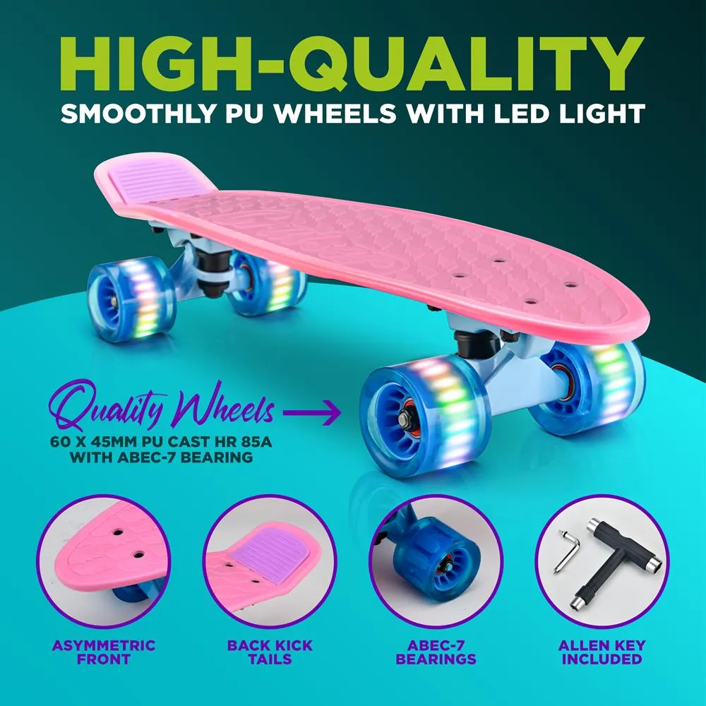 6'' Pp Deck Skateboard - Mini Cruiser Skateboard, Designed For Kids, Teens, And Adults (Pink)