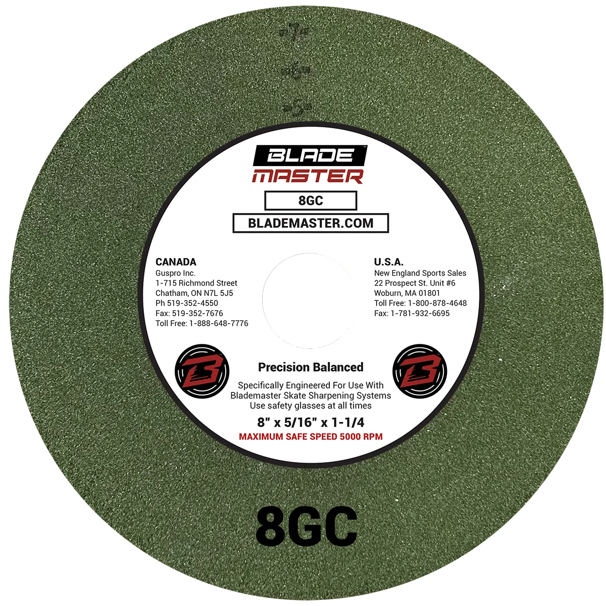 8" SKATE SHARPENING GRINDING WHEEL - GREEN (8GC)