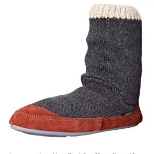 Acorn Slouch Boot Slipper in Charcoal Ragg Wool and Suede, size 9-10