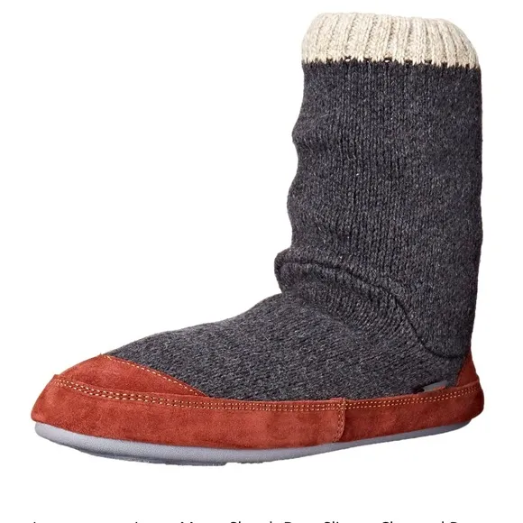 Acorn Slouch Boot Slipper in Charcoal Ragg Wool and Suede, size 9-10