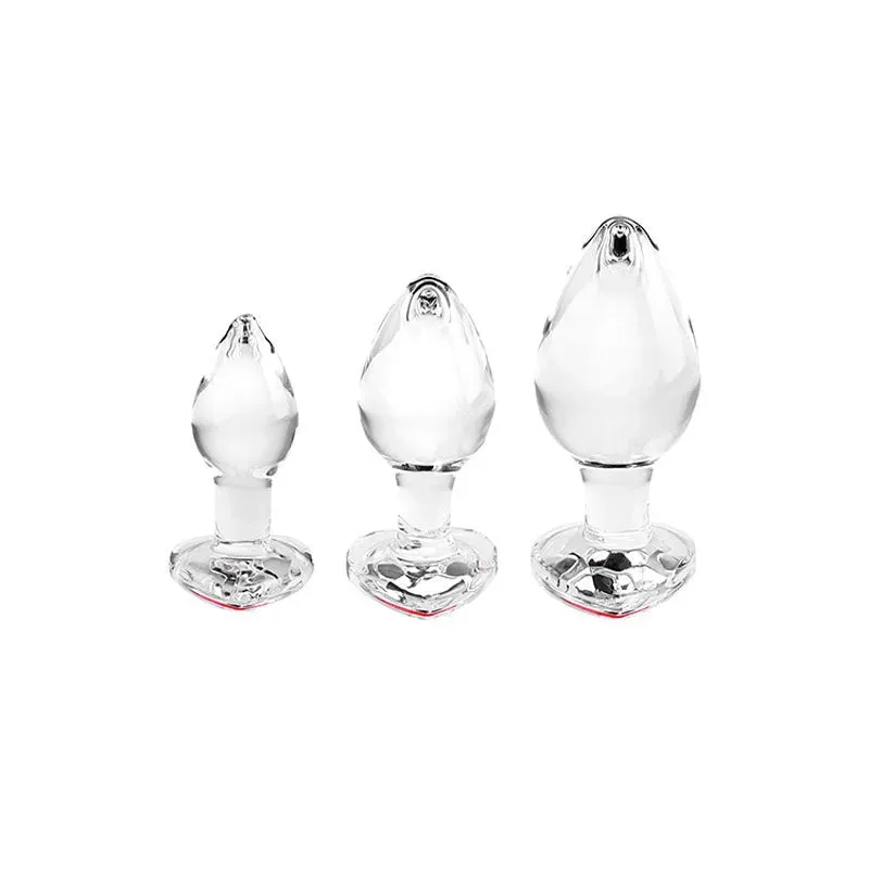 Adam & Eve RED HEART GEM GLASS PLUG SET -  Glass Butt Plugs - Set of 3 Sizes