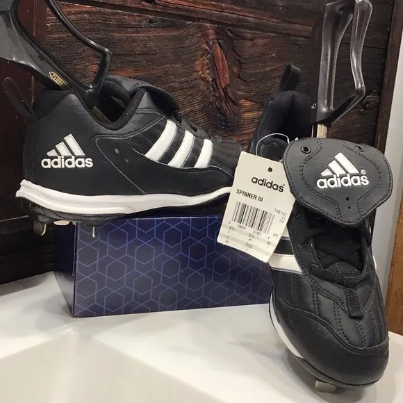 Adidas Baseball Cleat NWT Spinner III Black &amp; White Athletic Shoe SZ 7