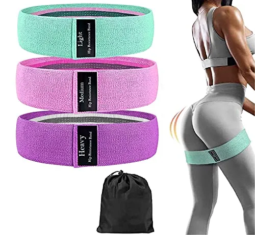 Ardith Fabric Resistance Loop Bands for Exercise,3 Pack Non-Slip Workout Fitness Resistance Bands for Men and Women and Workout,Action Guide &Carry Bag (Band Set)