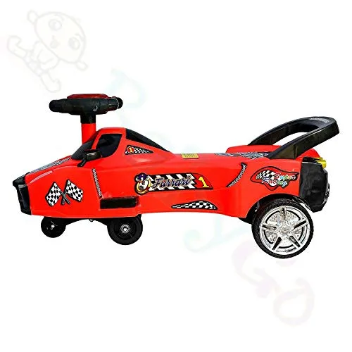 BabyGo Baby Furrari Swing Magic Car Ride On for Kids with Music and Light (Red)
