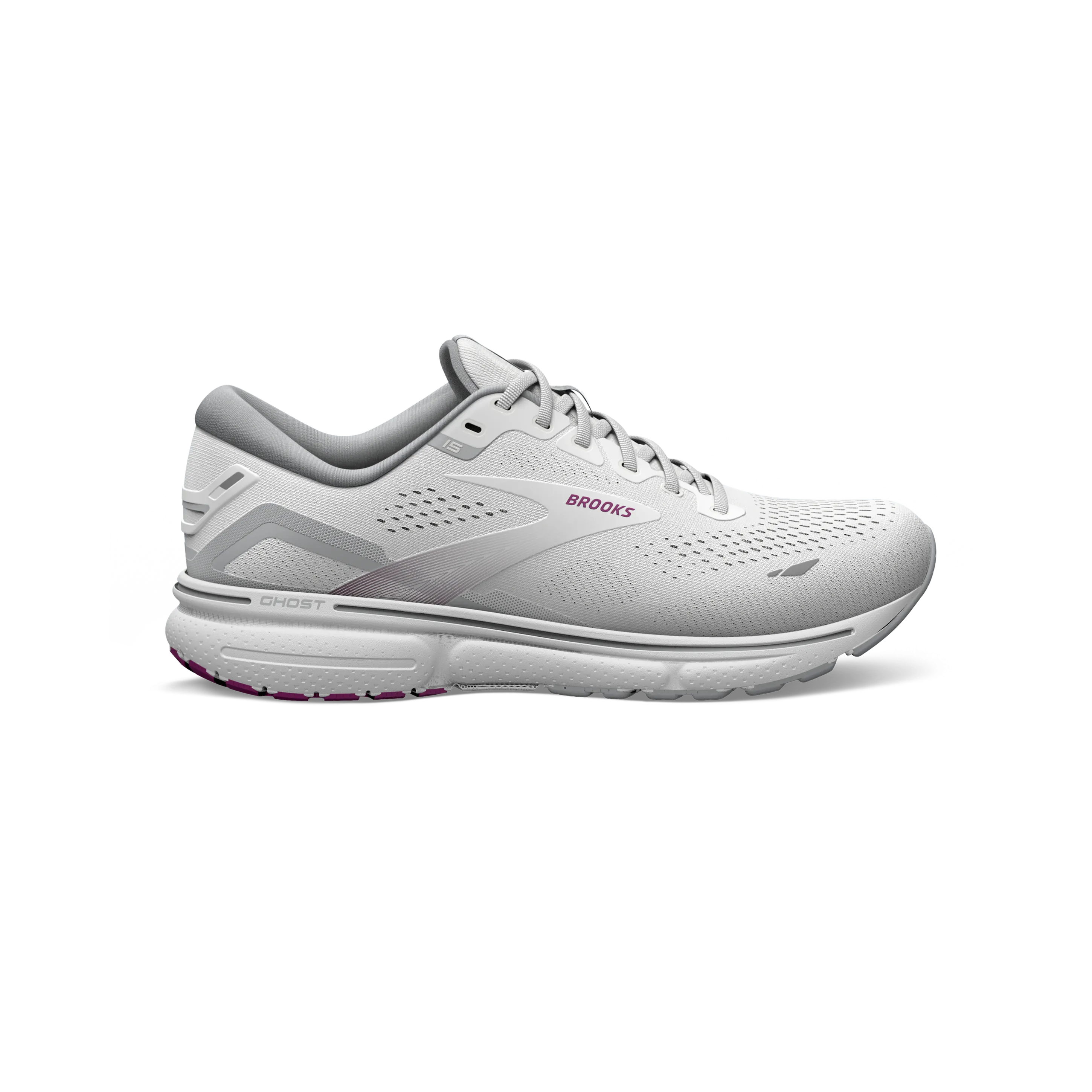 BROOKS LADIES GHOST 15 - WHITE/OYSTER/VIOLA