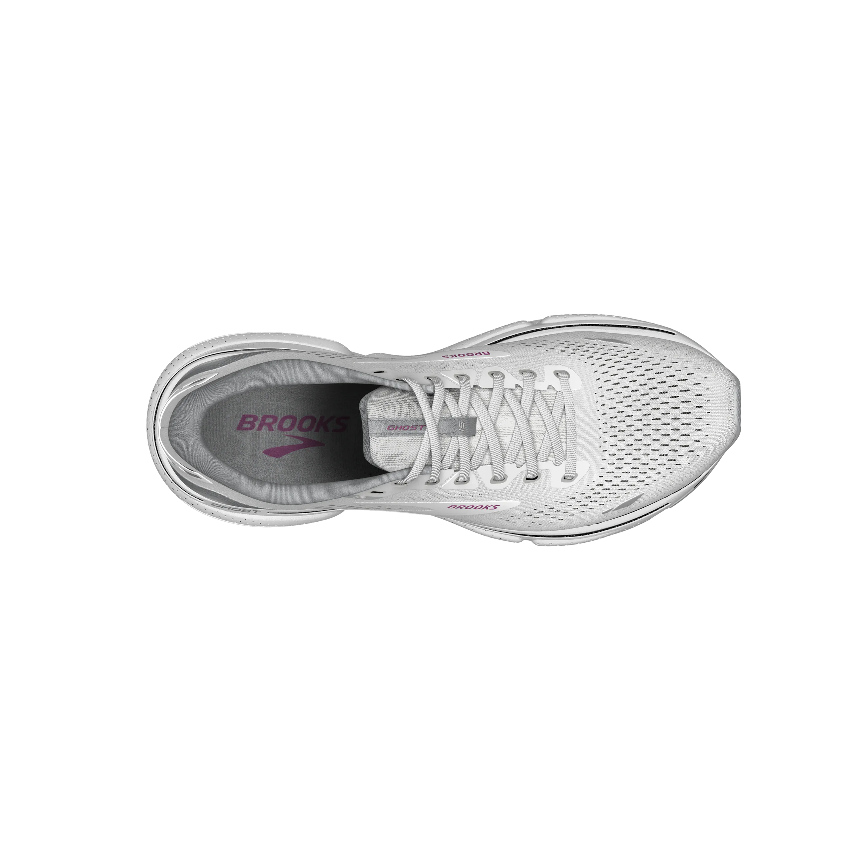 BROOKS LADIES GHOST 15 - WHITE/OYSTER/VIOLA
