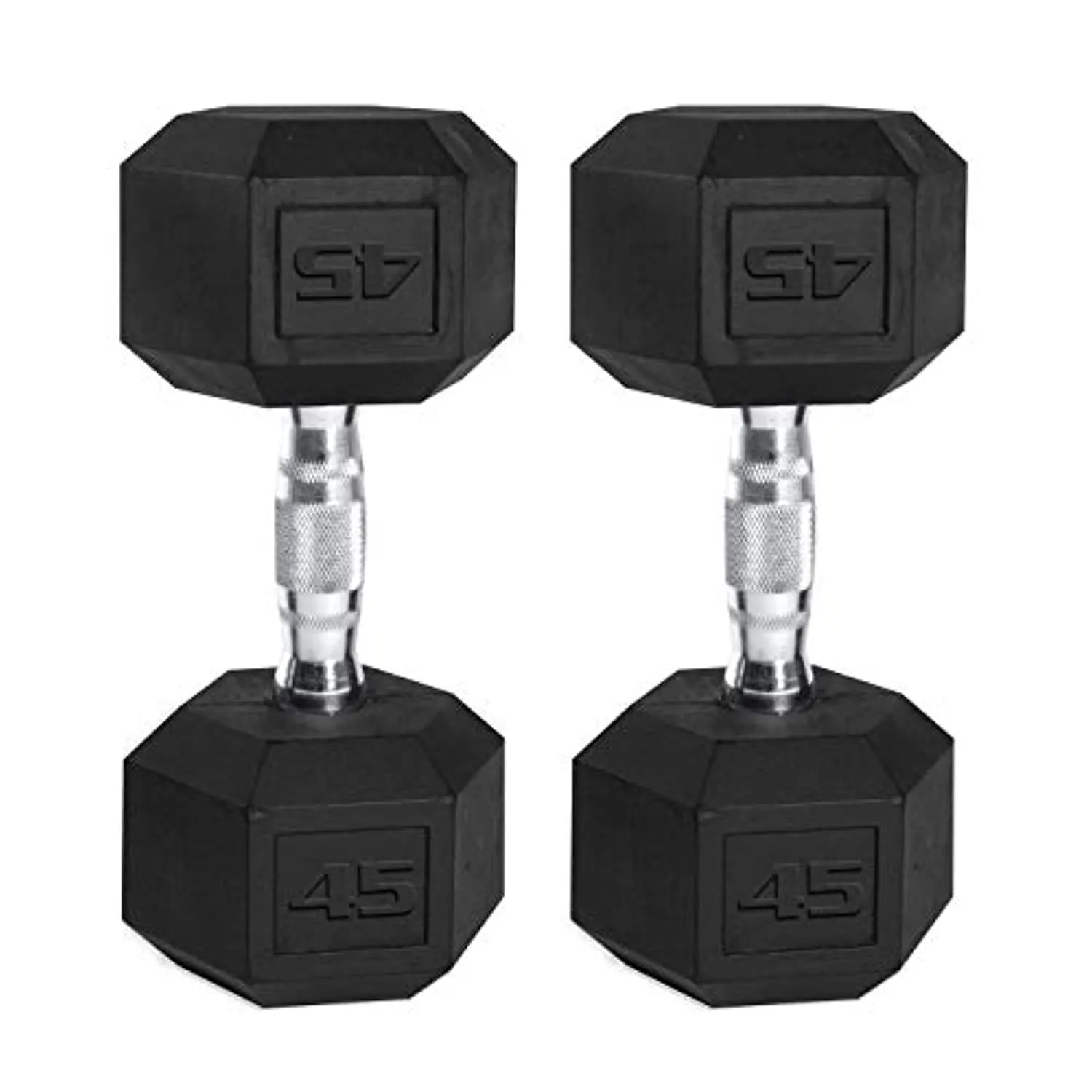 CAP Barbell Coated Hex Dumbbell with Contoured Chrome Handle, 45 Pound Pair, Black