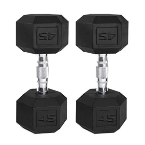 CAP Barbell Coated Hex Dumbbell with Contoured Chrome Handle, 45 Pound Pair, Black