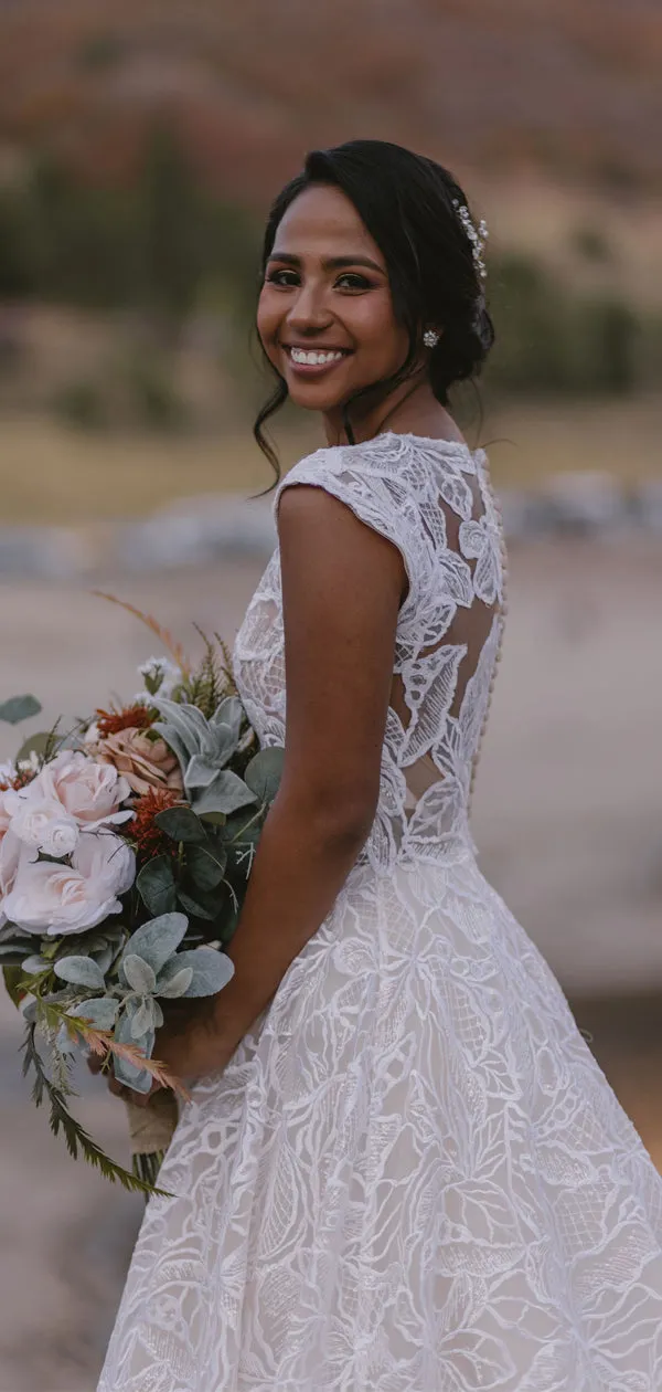 Charming V-neck A-line Lace Cheap Long Wedding Dresses Online,RBWD0034
