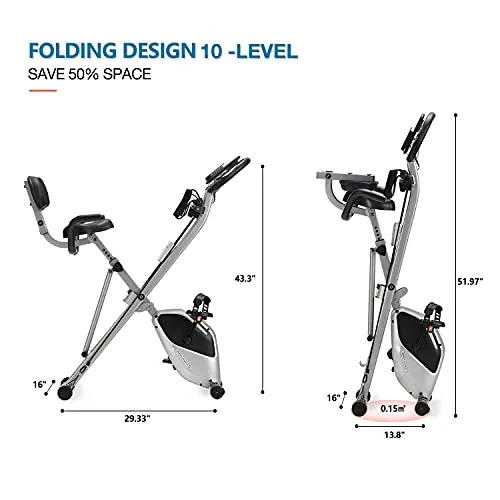 Davcreator Foldable Fitness Exercise Bike, Magnetic Slim Cycle 2-in-1 Recumbent & Upright Stationary Bike with Arm Workout for Home