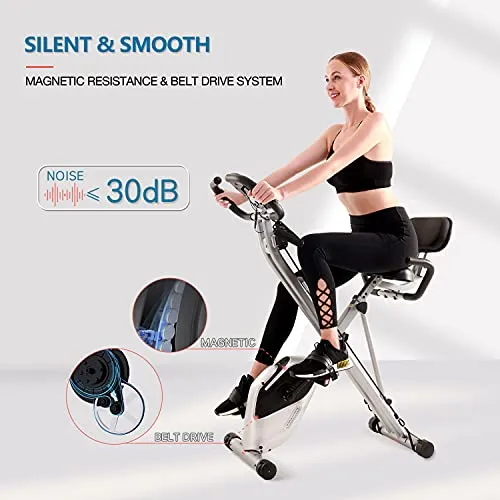 Davcreator Foldable Fitness Exercise Bike, Magnetic Slim Cycle 2-in-1 Recumbent & Upright Stationary Bike with Arm Workout for Home