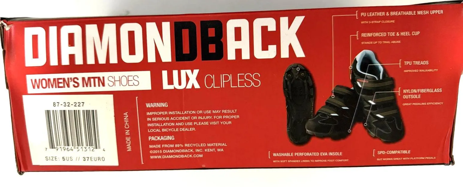 Diamondback Lux Mountain Bike Shoes Womens 5 US 37 Euro Clipless black