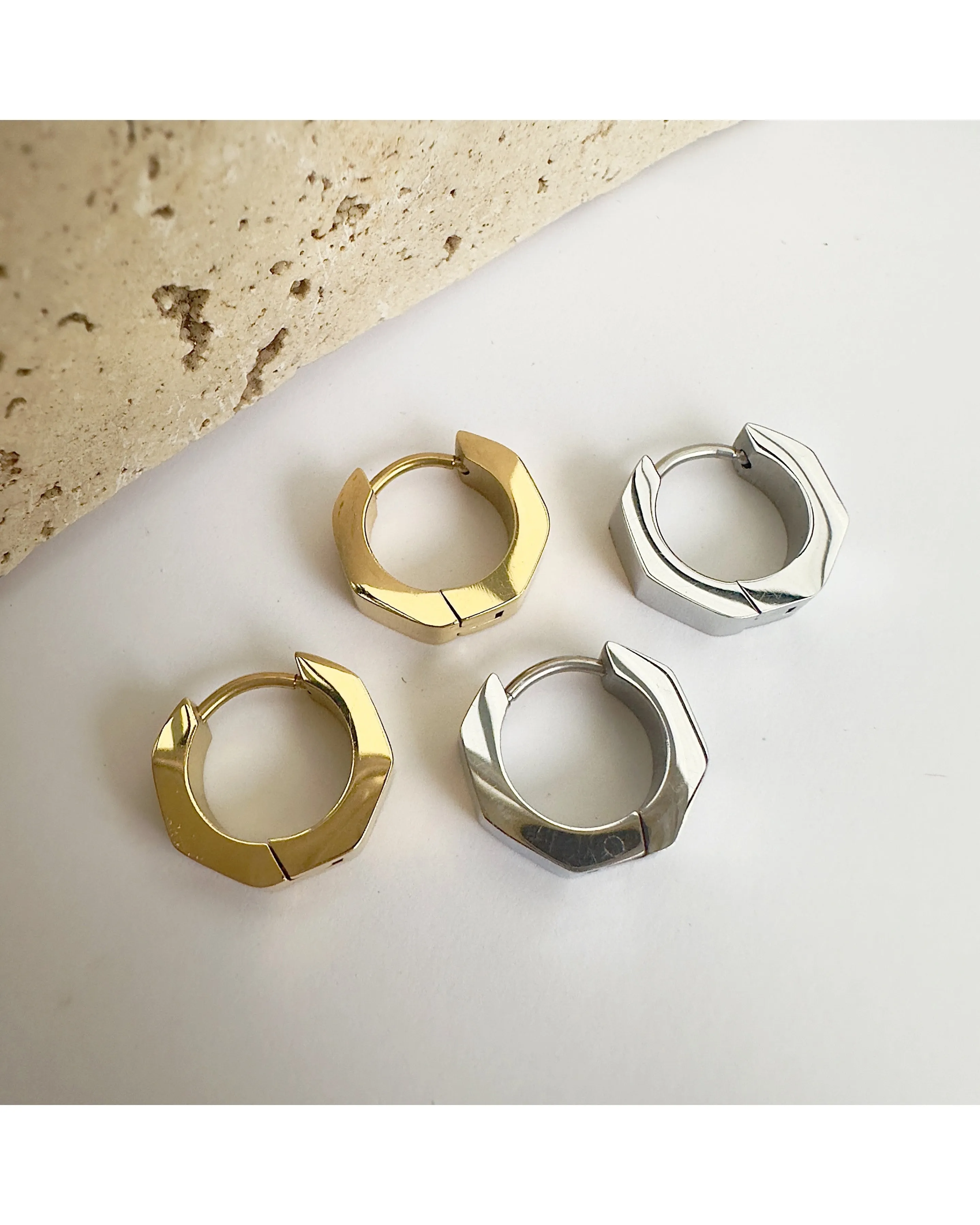 Ever Jewellery Momentum Geometric Huggie Earrings - Silver