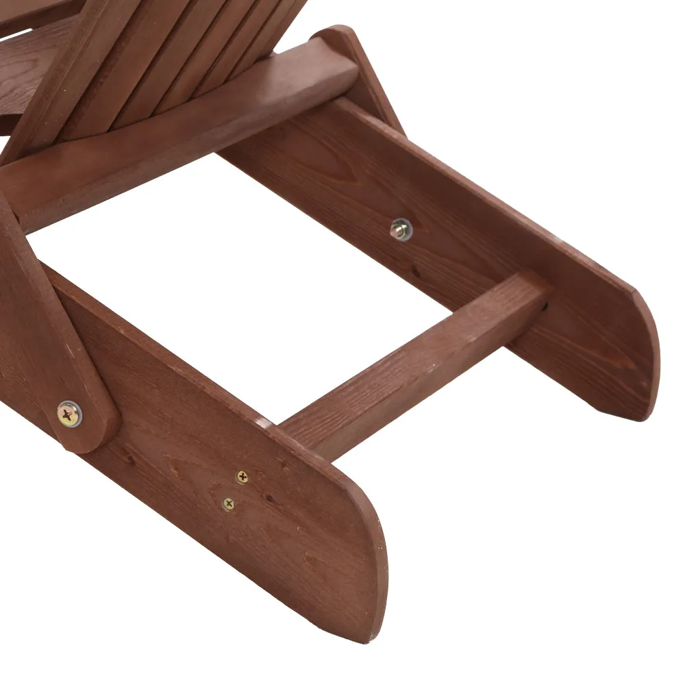 Gardeon 3PC Adirondack Outdoor Table and Chairs Wooden Foldable Beach Chair Brown