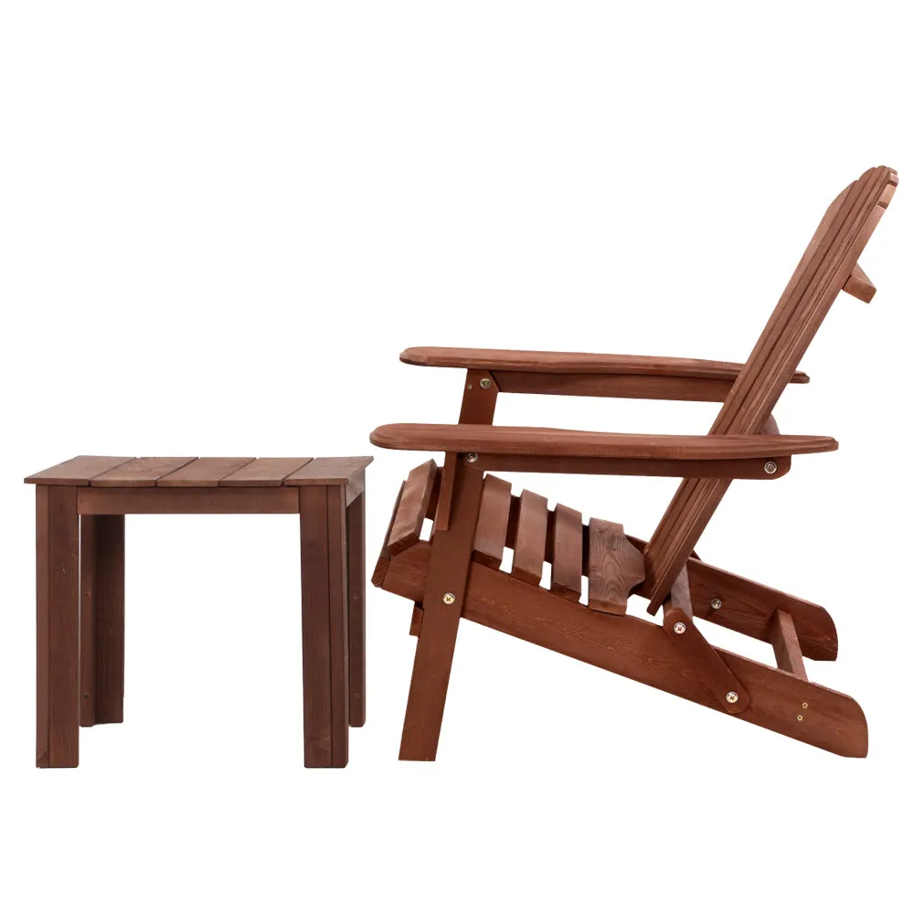 Gardeon 3PC Adirondack Outdoor Table and Chairs Wooden Foldable Beach Chair Brown