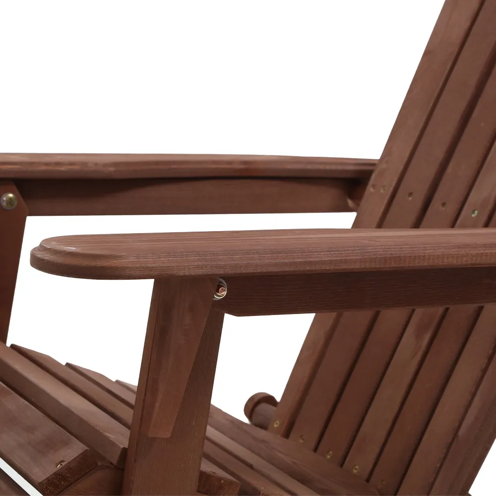 Gardeon 3PC Adirondack Outdoor Table and Chairs Wooden Foldable Beach Chair Brown