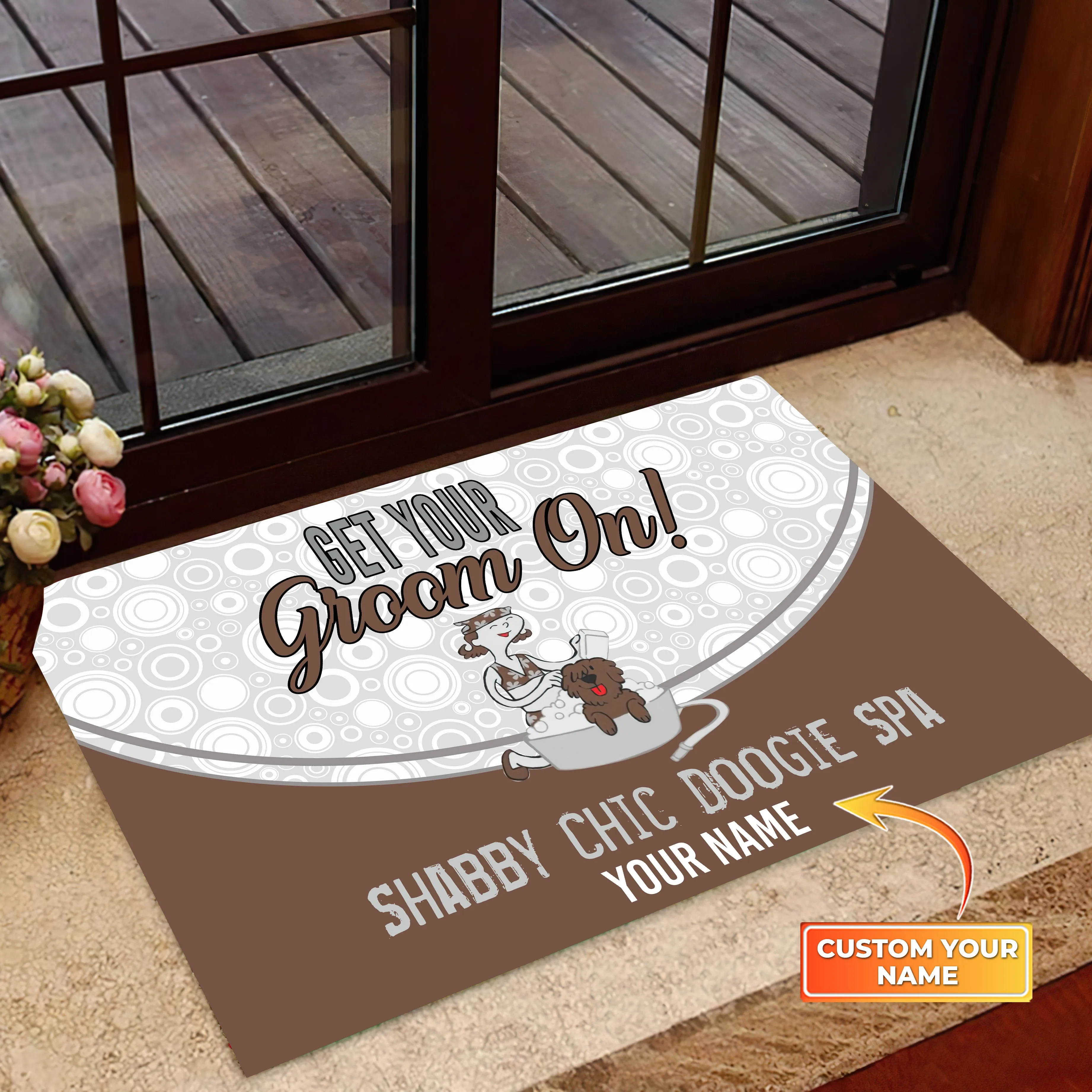 Get Your Groom On Custom Brown Groomer's Welcome Doormat