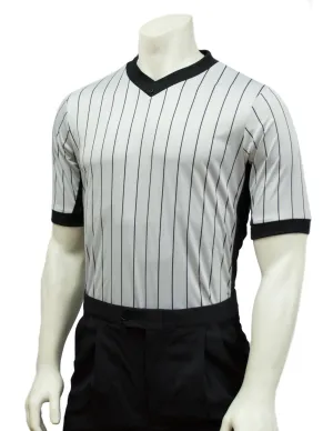 Grey Elite Performance Interlock V-Neck Shirt w/ Black Pinstripe and Side Panel