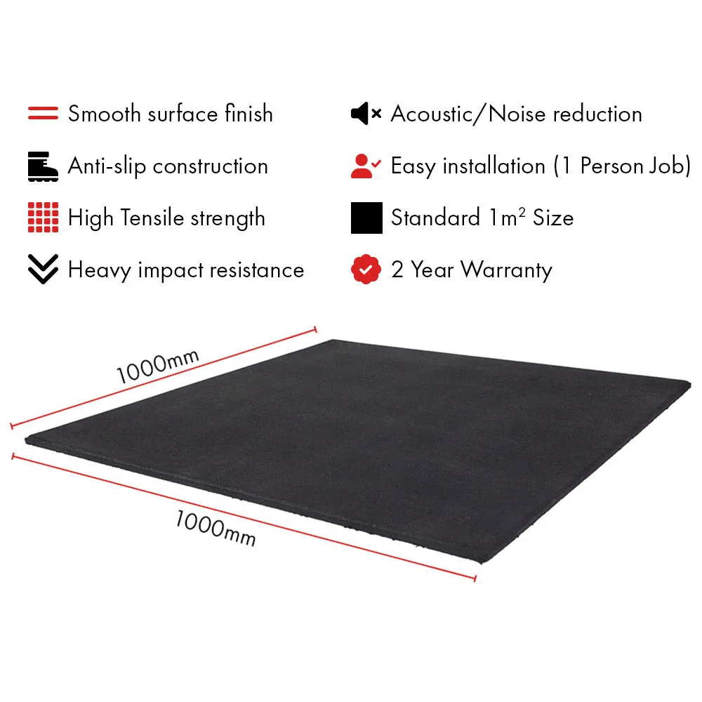 Hit Fitness Rubber Tile Black | 1mx1mx15mm | SML Granule