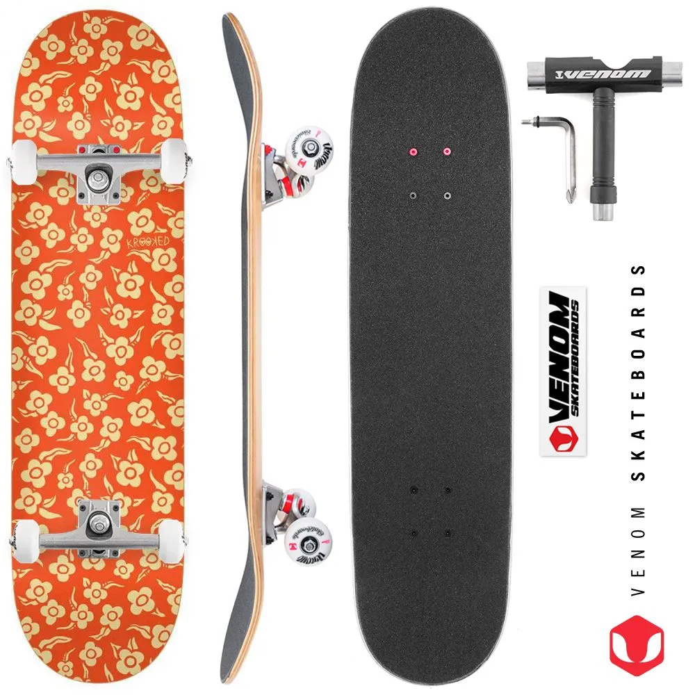 Krooked PP Flowers Orange Custom Complete Skateboard - 8.06"