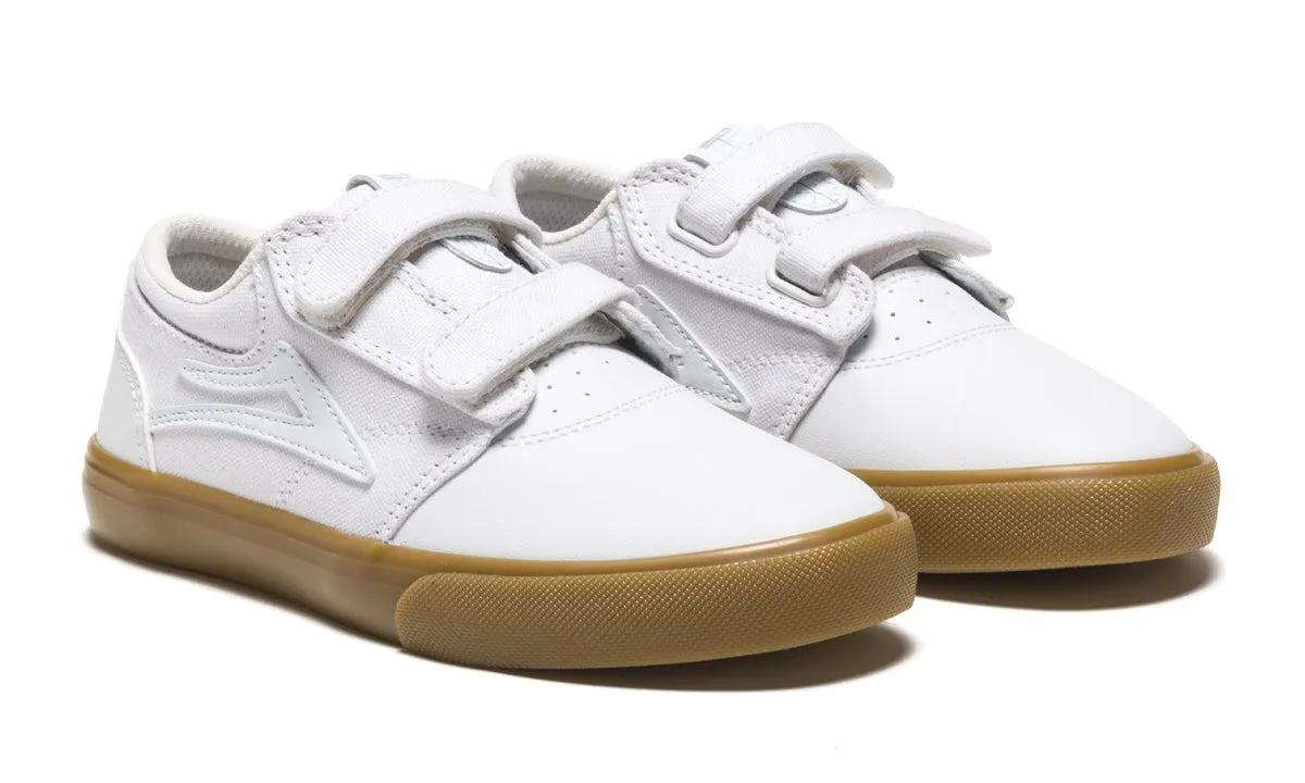 Lakai Griffin Kids Leather Skate Shoes - White / Gum