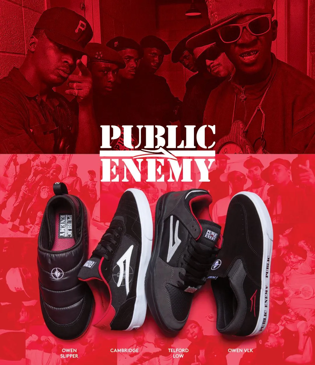 Lakai x Public Enemy Cambridge Skate Shoes - Black/Red