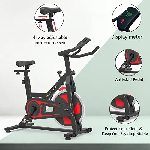 LETSPLAY® Indoor Upright Exercise Bike with Matt Black Frame Handlebar Aluminum Pedals Ergonomic Seat for Home, Workout & Cardio Training