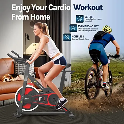 LETSPLAY® Indoor Upright Exercise Bike with Matt Black Frame Handlebar Aluminum Pedals Ergonomic Seat for Home, Workout & Cardio Training