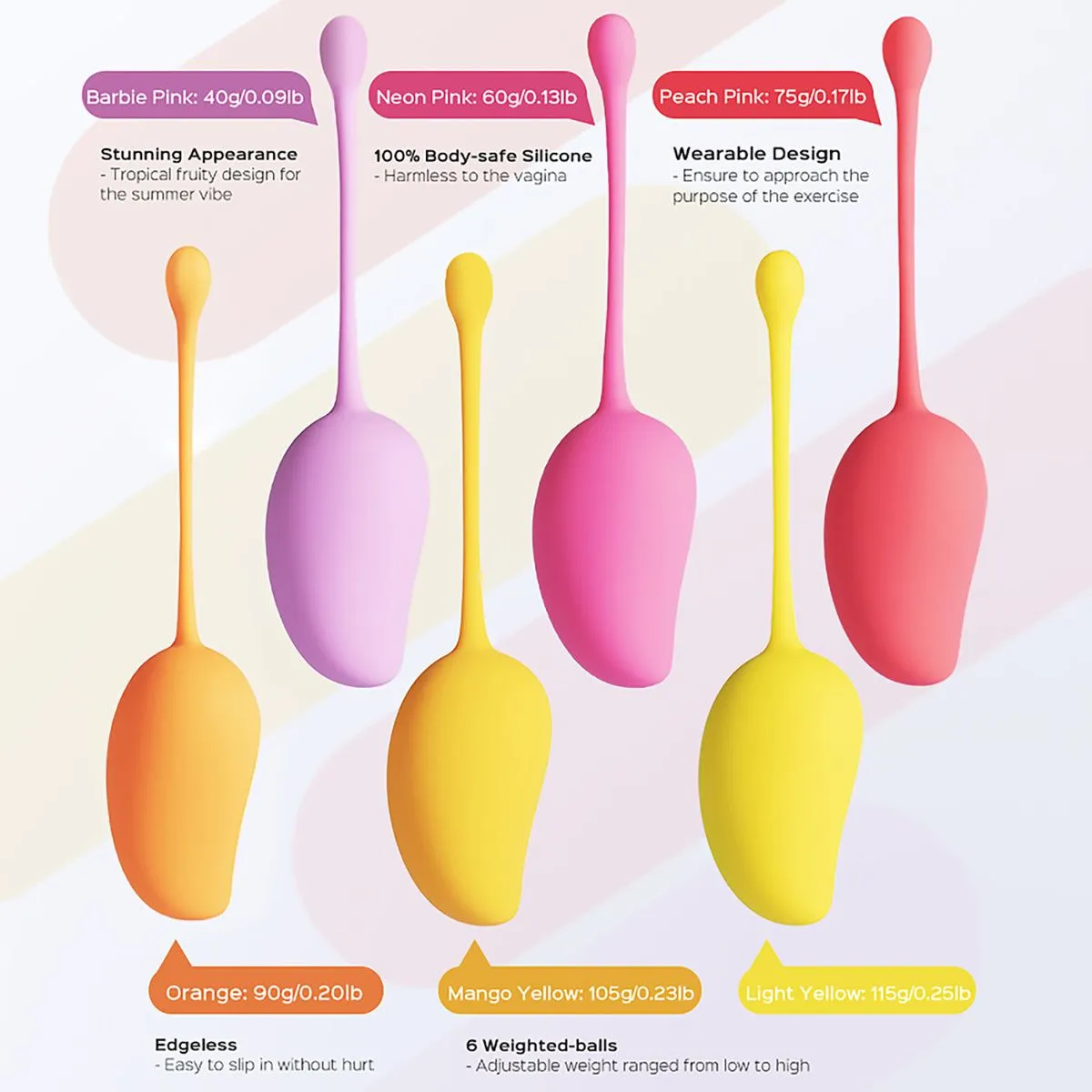 Mango Tropical 6pc Weighted Kegels by Honey Playbox