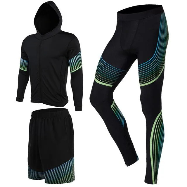 Men's Compression Running Suits Three Clothes Sports Set Jackets Shorts and Pants Joggers