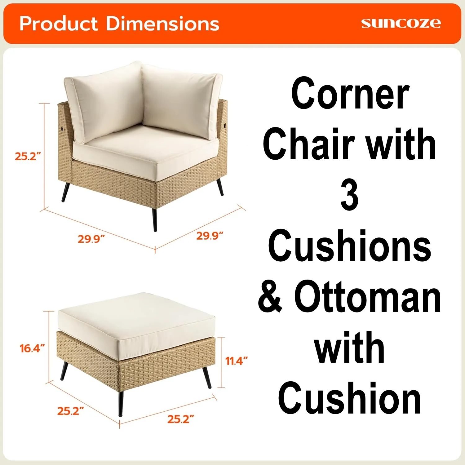 New in box! Suncoze Two Piece PE Rattan Wicker Corner Chair & Ottoman with super thick cushions Retails $399