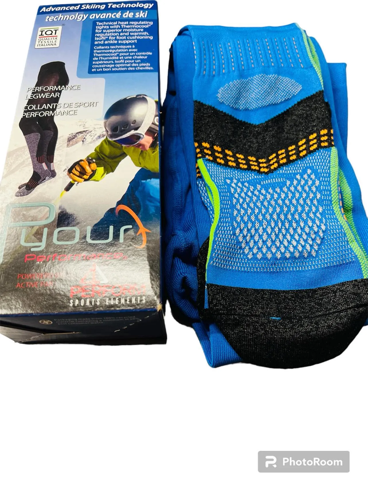 New Performance legwear for Adults with thermocool fabric to keep warm, wicks away moisture, absorbs shock & regulates temperature! Great for any outdoor activity! Sz L Blue! Made in Italy (Check sizing in description)