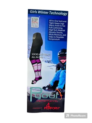 New Performance legwear for Kids with thermocool fabric to keep warm, wicks away moisture, absorbs shock & regulates temperature! Great for any outdoor activity! Sz M Pink! Made in Italy!
