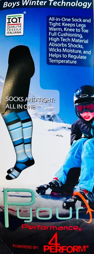 New Performance legwear for Kids with thermocool fabric to keep warm, wicks away moisture, absorbs shock & regulates temperature! Great for any outdoor activity! Sz S Blue! Made in Italy!