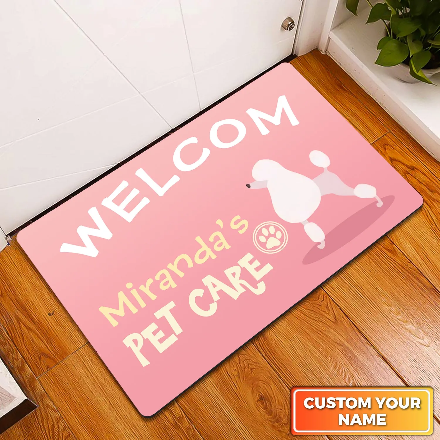 Pink Pet Care Salon Pet Home Groomer Personalized Name Doomat 974