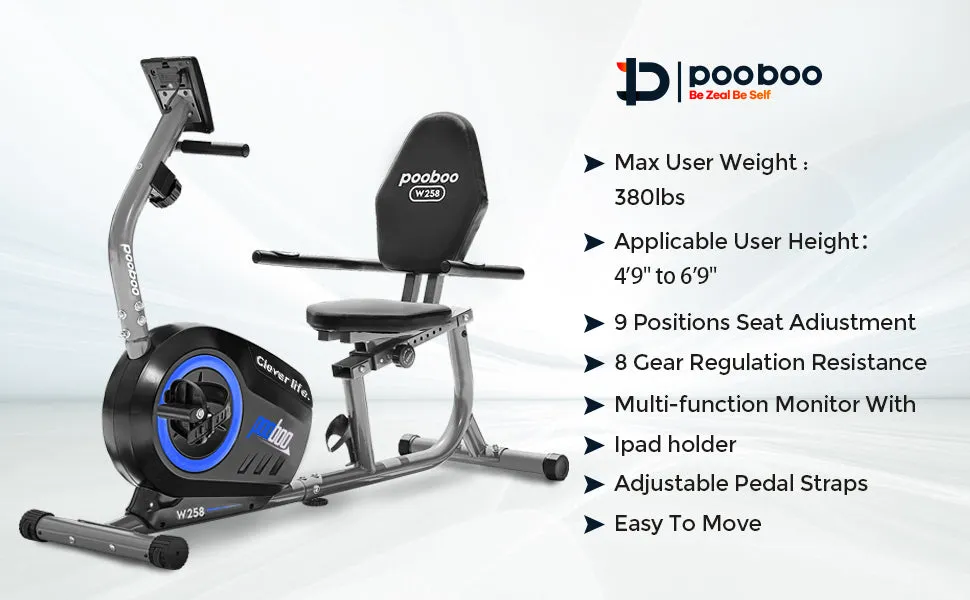 Pooboo Recumbent Exercise Bikes Sit Down Stationary Bicycle 380lb