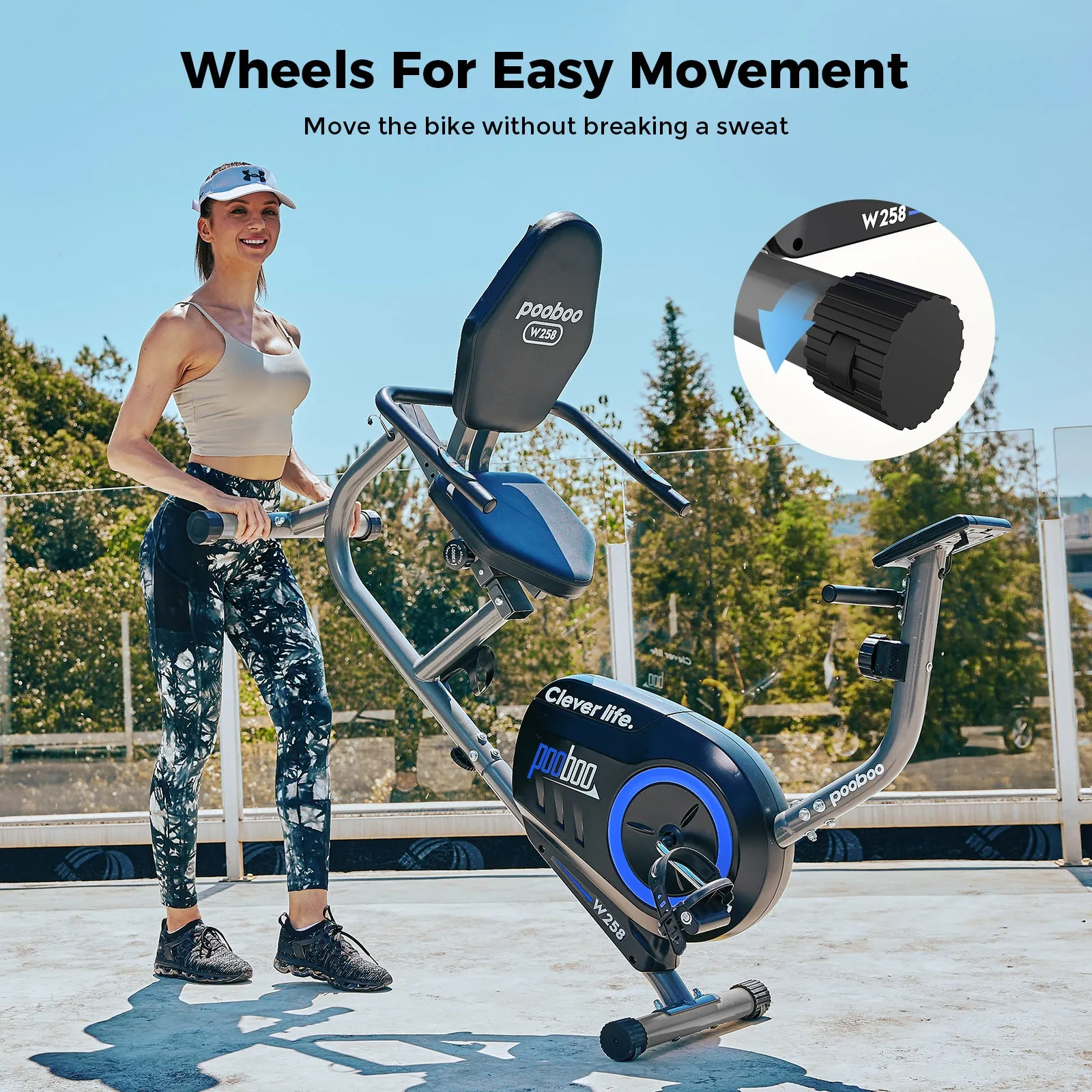 Pooboo Recumbent Exercise Bikes Sit Down Stationary Bicycle 380lb