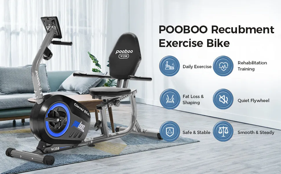 Pooboo Recumbent Exercise Bikes Sit Down Stationary Bicycle 380lb