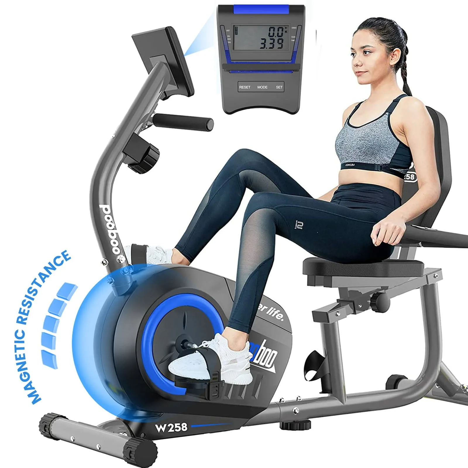 Pooboo Recumbent Exercise Bikes Sit Down Stationary Bicycle 380lb