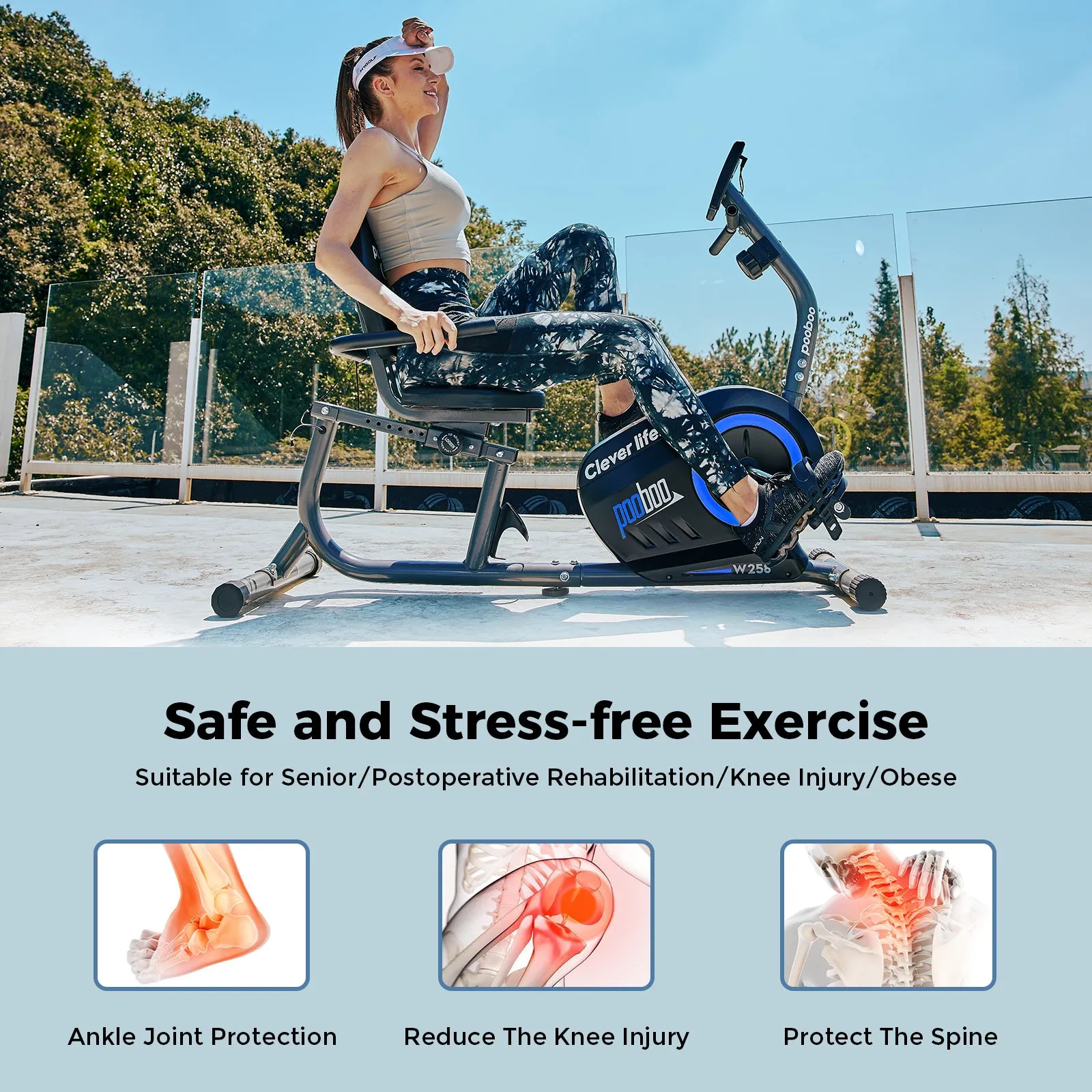 Pooboo Recumbent Exercise Bikes Sit Down Stationary Bicycle 380lb