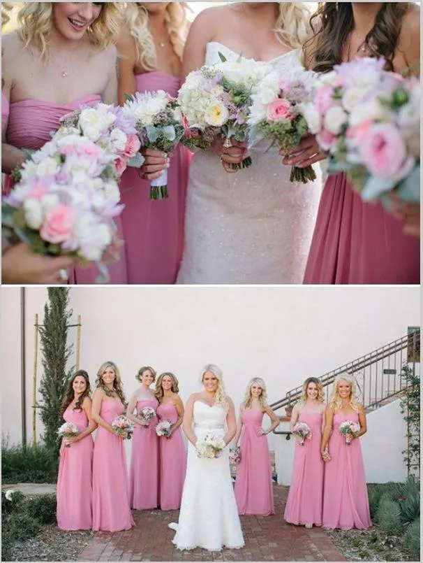 Princess Chiffon Strapless Bridesmaid Dresses Floor Length