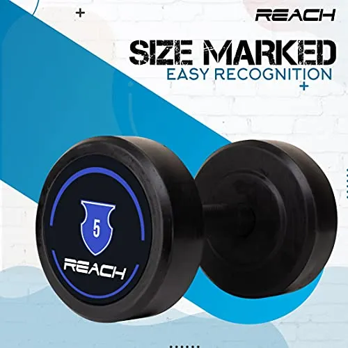 Reach Dumbbell 5 kg Round Dumbbell Set - Pair of 2, 10 kg (Black/Silver)