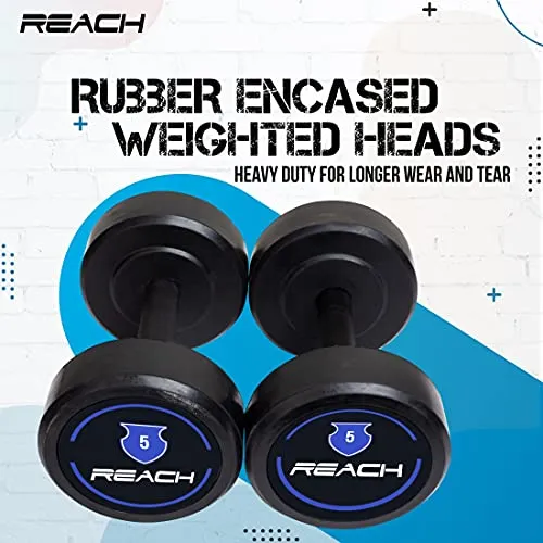 Reach Dumbbell 5 kg Round Dumbbell Set - Pair of 2, 10 kg (Black/Silver)