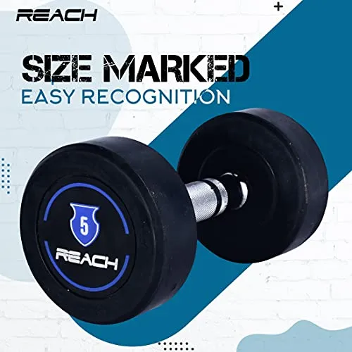 Reach Dumbbell 5 kg Round Dumbbell Set - Pair of 2, 10 kg (Black/Silver)