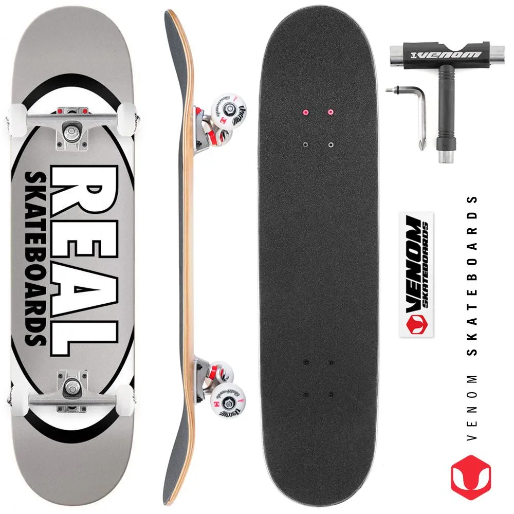 Real Team Classic Oval True Mid Silver Custom Complete Skateboard - 7.75"