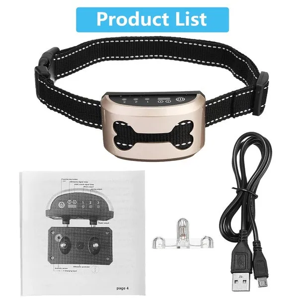 Rechargeable Anti Bark Control Collar Waterproof Ultrasonic Vibration Shock Pet Dog Training Collars